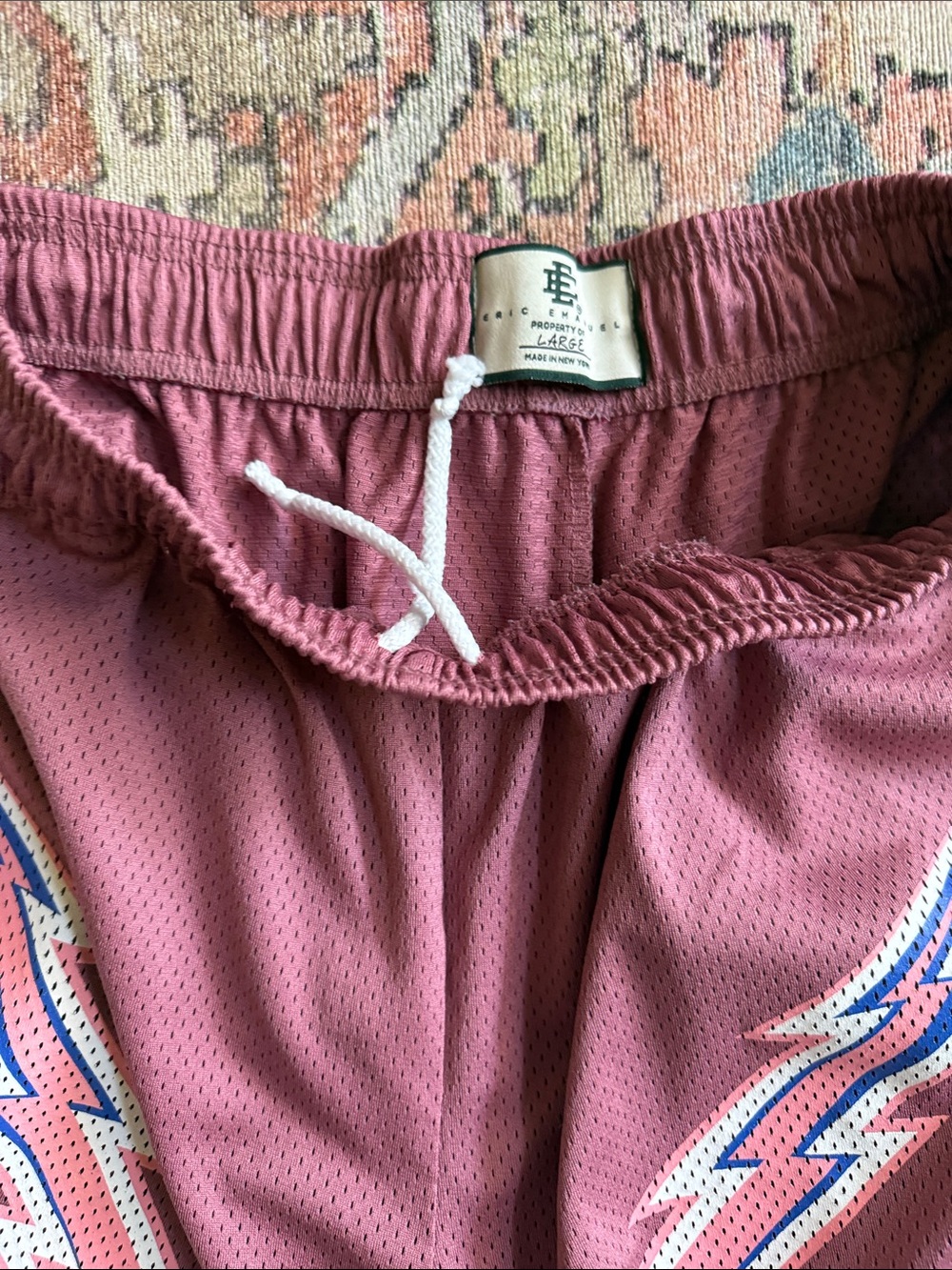 Eric Emanuel Dusty Rose Mesh Shorts with Lightning Motif - Picture 3 of 7